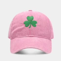 Retro Irish Green Clover Embroidered Duckbill Cap - Trendy Sunscreen Hat - Adjustable (Pink)