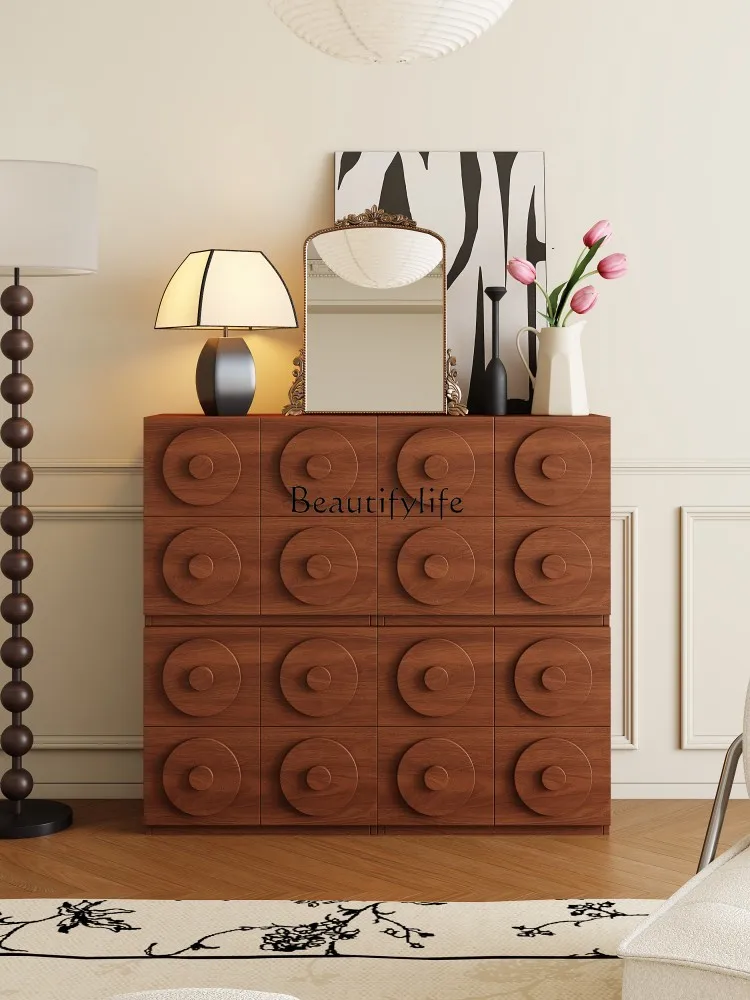 

French Retro Small Apartment Living Room Combination Bedside Storage Cabinet Antique Style Solid Wood TV Cabinet
