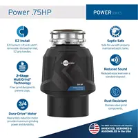 Power 3/4 Garbage Disposal, Power Series EZ Connect Continuous Feed Food Waste Disposer, Black 2