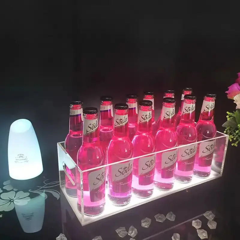 12-24 Capacity Transparent Acrylic PC Material LED White / Colorful KTV Bar Champagne Cocktail Ice Bucket Beer Plastic Wine Box