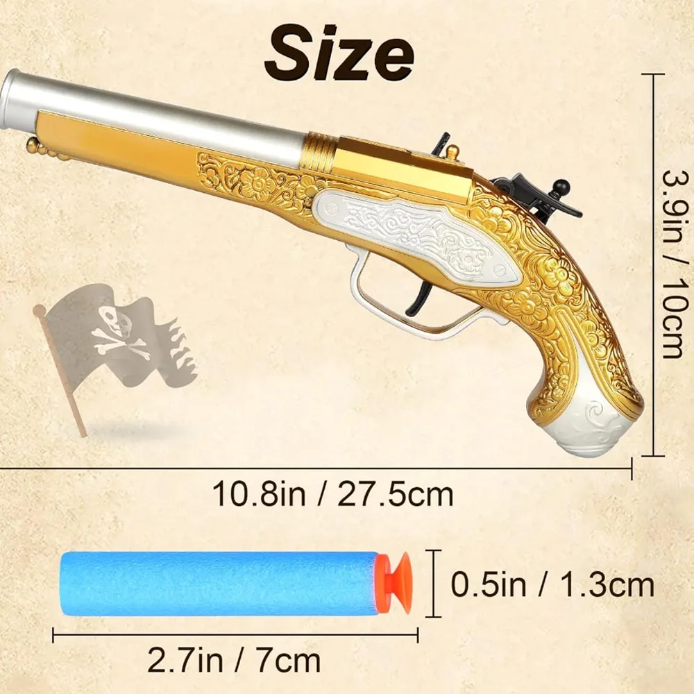 Golden Toy Gun Pistol For Kids Boys with Soft Foam Darts Bullets Cosplay Pirate Toys Dress Up Dropshiping 6