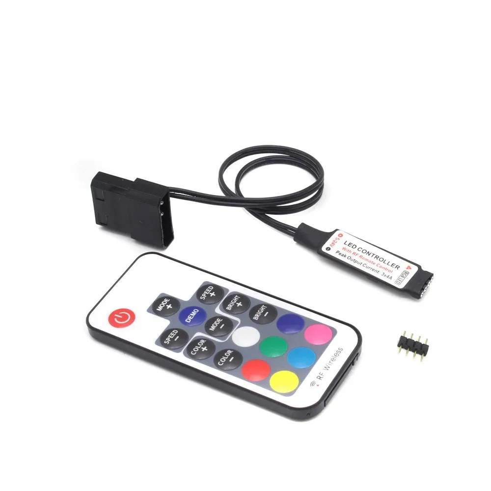 RGB led controller DC 12V SATA RF17 keys remote wireless large 4Pin Molex controler for PC fan computer case 5050 strip lighting
