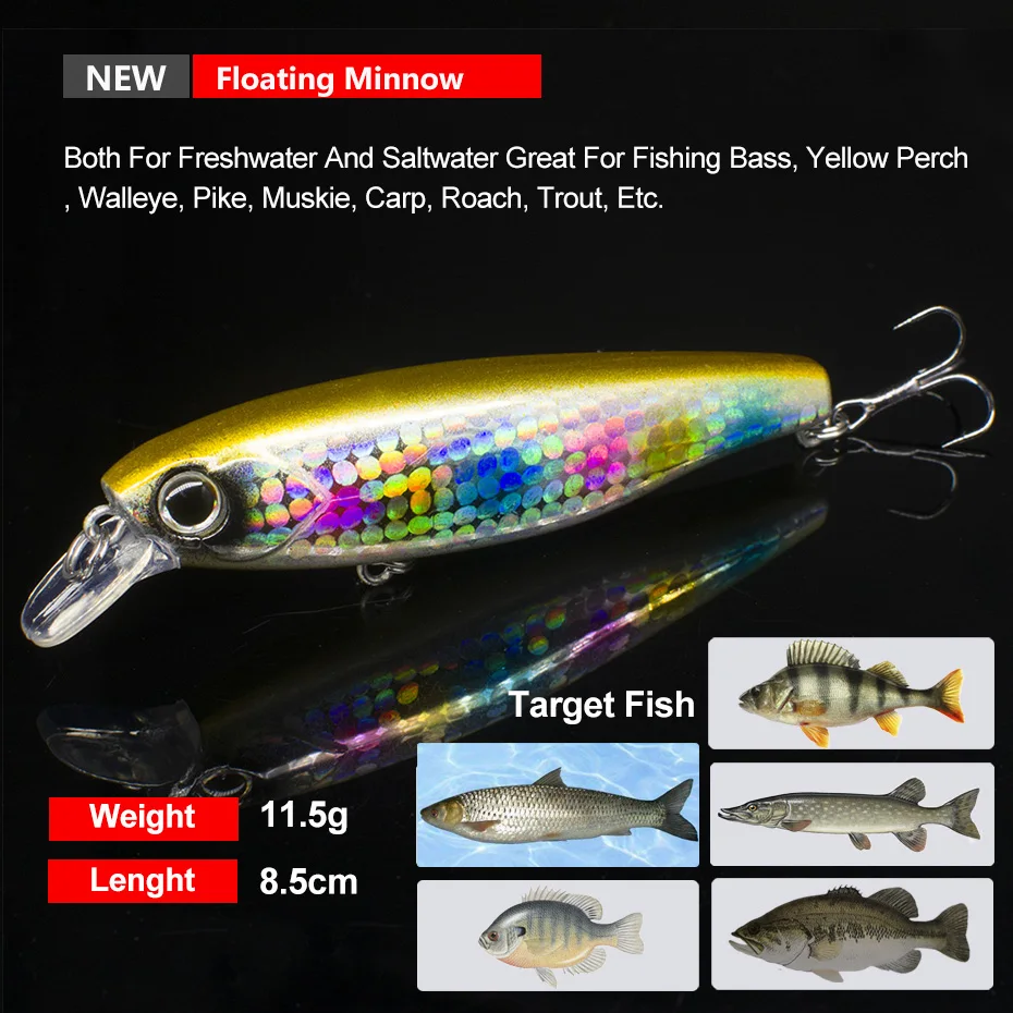 FOVONON Floating Minnow 8.5cm/11.5g Crankbaits Jerkbait Bait Perch Pesca  Wobblers Fishing Lures