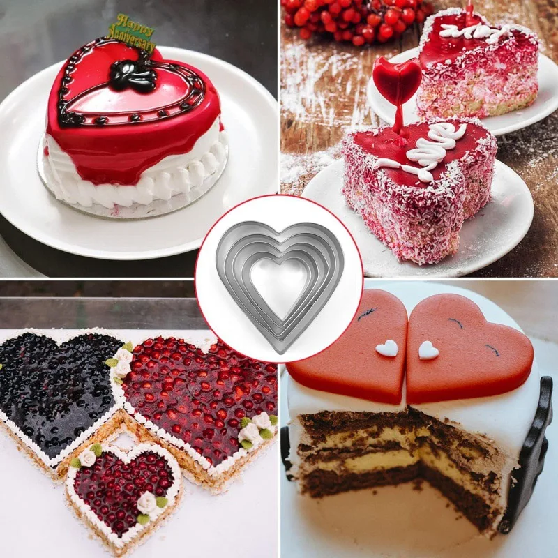 5Piece Heart Shaped Cookie Cutter Set Stainless Steel Heart Mold Baking tools Biscuit Molds for Valentines Day Cake