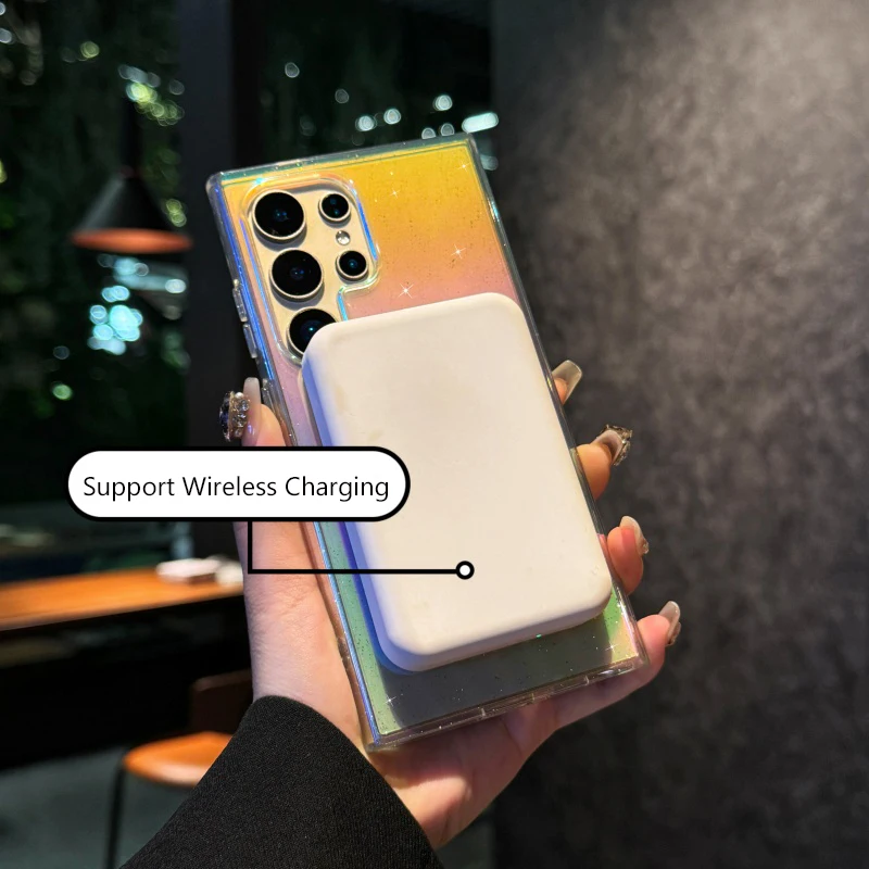 Gradient Glitter Bling Wireless Charging Magnetic Clear Shockproof Case