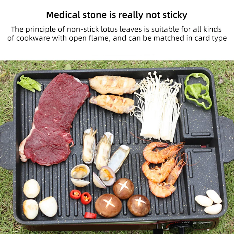 BBQ Grill Pan Plate Portable Non-Stick Grilling Pan Coating Butane Gas Stove Cooker Plate Outdoor Camping Barbecue 32*26cm