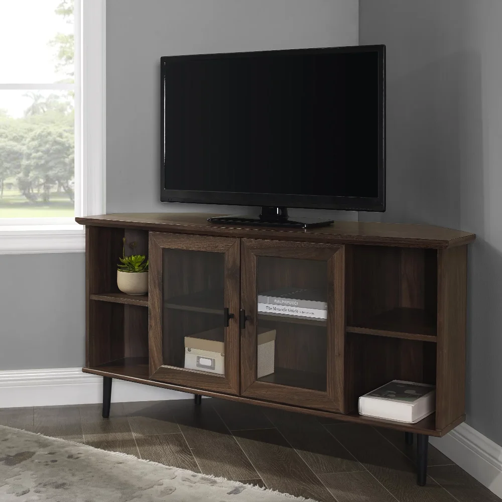 

Manor Park Glass Door Corner TV Stand for TVs up to 55", Dark Walnut