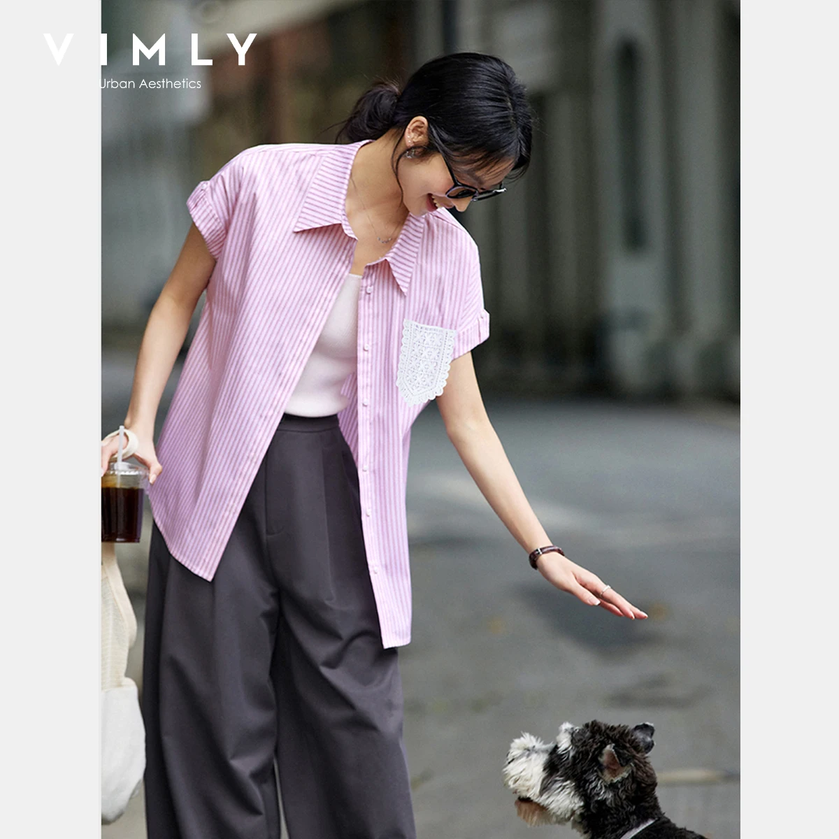 VIMLY Summer Striped Shirt Women 2025 Fashion Casual Short