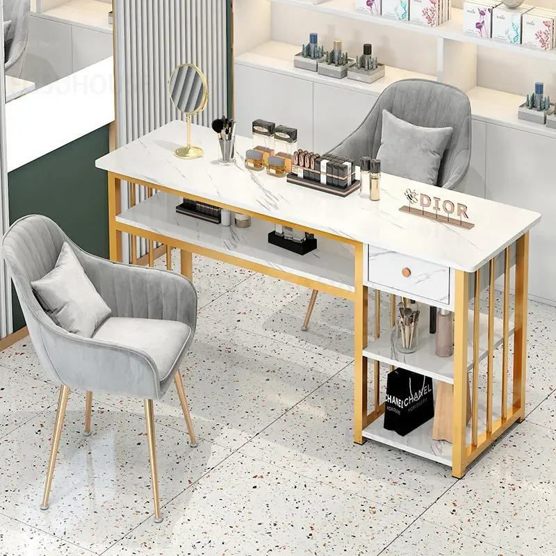Modern Salon Furniture Nordic Fashion Nail Tables Light Luxury Double Manicure Tables and Chairs Set Professional Manicure Table