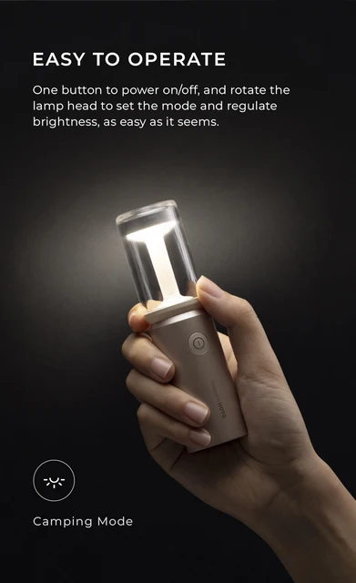 Hoto 3-in 1 Camping Flashlight, Water Resistance Design, USB-C Rechargeable, Minimalist, Portable & Lightweight, Detachable Lampshade