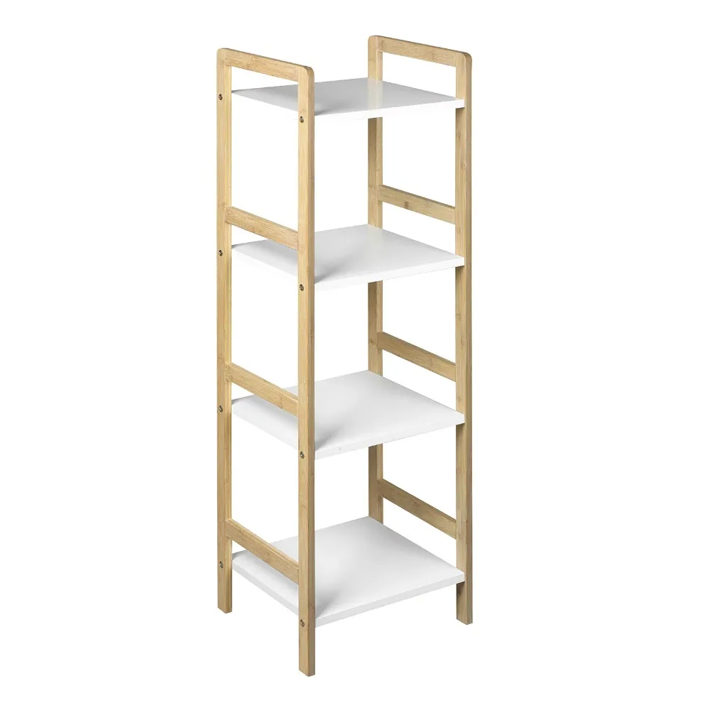 

4-Tier Wood Free Standing Bathroom Floor Shelf Organizer Freestanding Tower Shelf for Living Room Gold Freight Free Home Storage