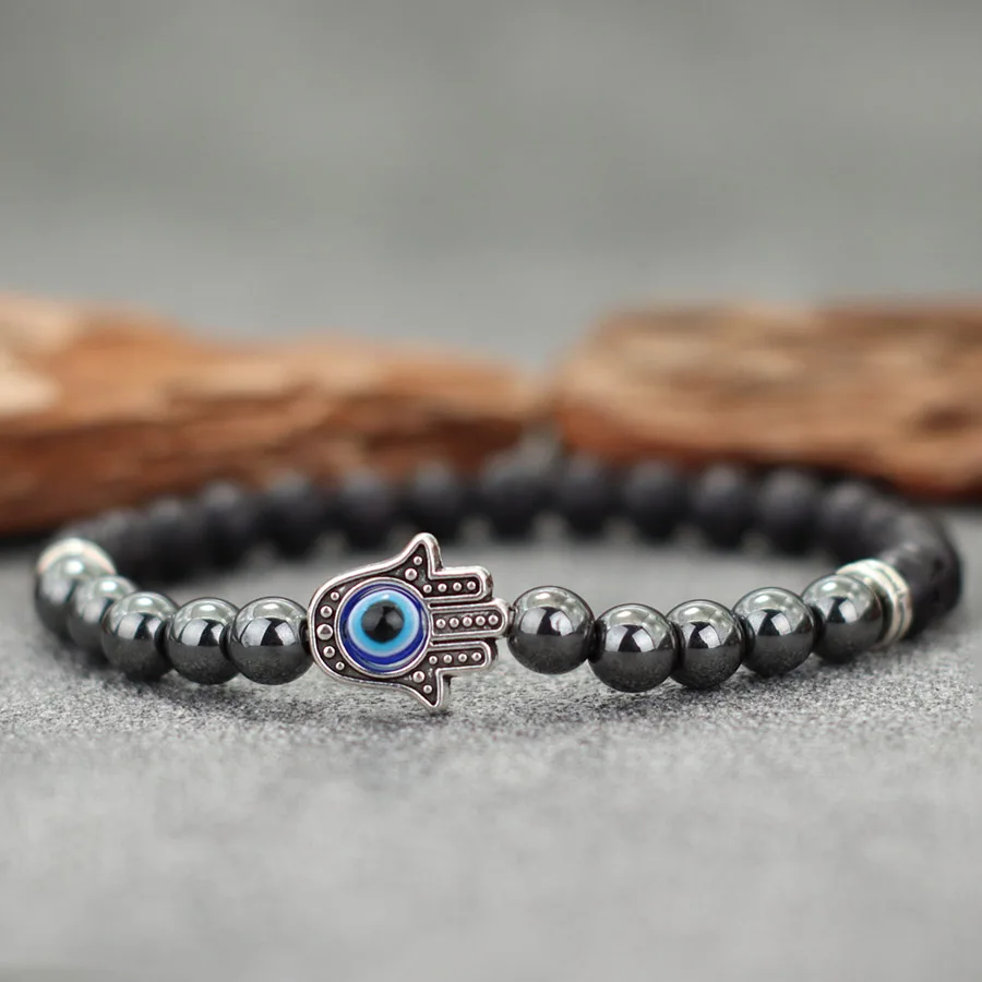 Hematite Stone Evil Eye Healing Bracelet for Men