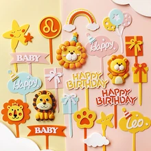 

Woodland Animals Cake Decor Soft Clay Lion One 1st Jungle Safari Cake Topper Acrylic Star Moon Happy Birthday Party Decor Kids