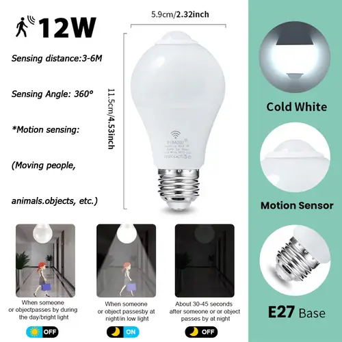 4PCS 20W 18W 15W 12W 9W 6WLampada LED E27 Radar Motion Sensor Light Bulb 189-265V Infrared Detection Smart Lamp Working in Night - Image 15