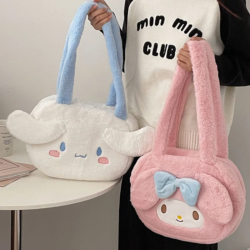 

Sanrio Cinnamoroll Plush Shoulder Bag Kawaii Kuromi Anime Cute Soft Filled Plush Doll Handbag Storage Bag Decorate Girls Gifts