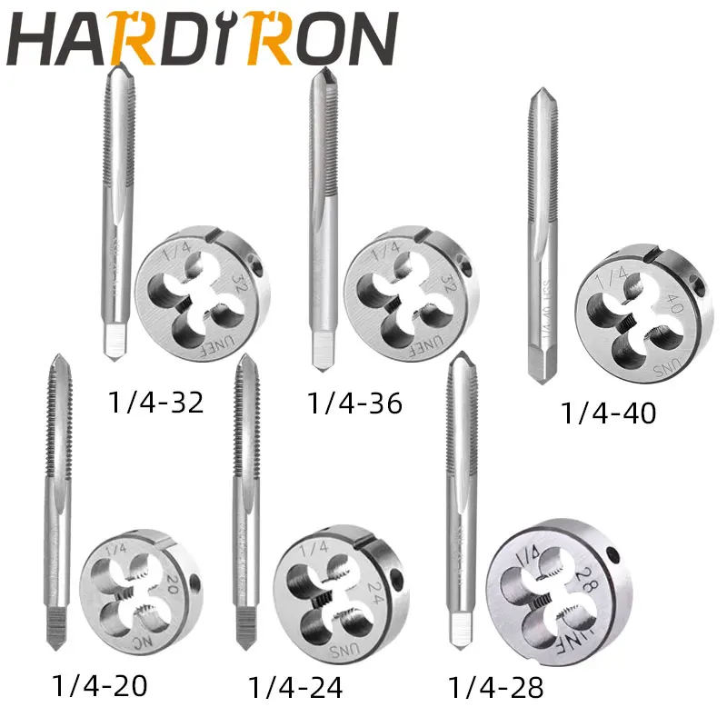 Hardiron 1/4-20 1/4-24 1/4-28 1/4-32 1/4-36 1/4-40 탭 및 다이 세트 오른손, HSS 나사 탭 및 원형 다이