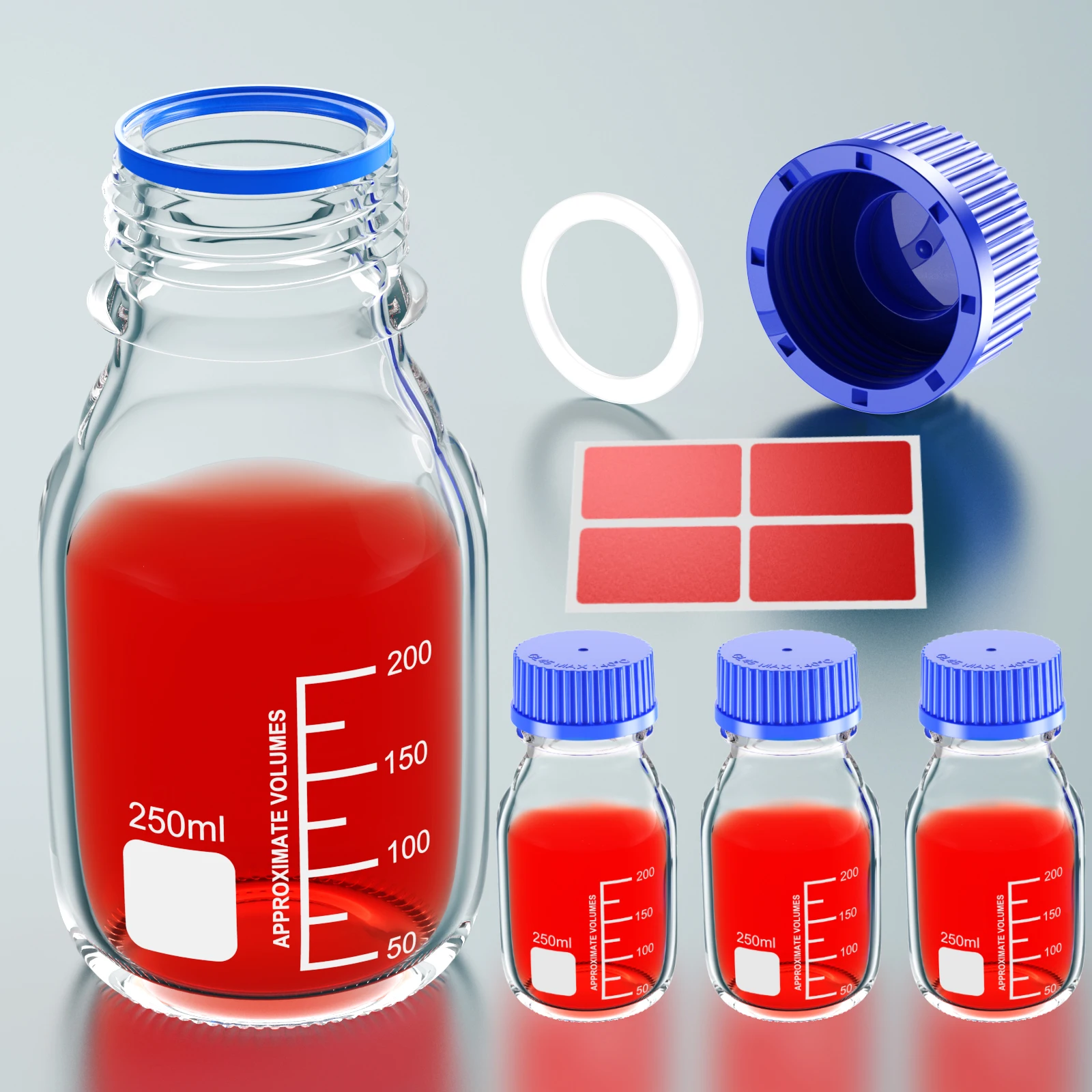 GL45 GL32 GL25 Round Media Storage Bottles Storage Glass Bottle Blue Screw Cap 25ml 50ml 100ml 250ml 500ml 1000ml ks-tek media storage bottles