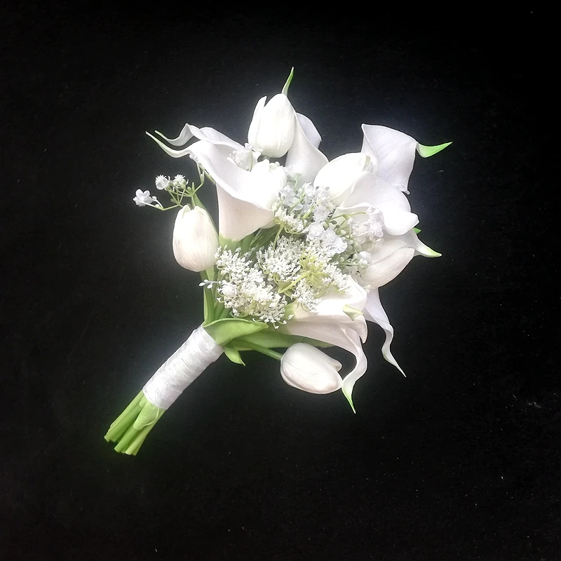 2022 Whitney WB16117 Classic Wedding Bouquet White Calla Lilies with Tulip Bridesmaids Bouquet Bouquet fleur artificielle marié