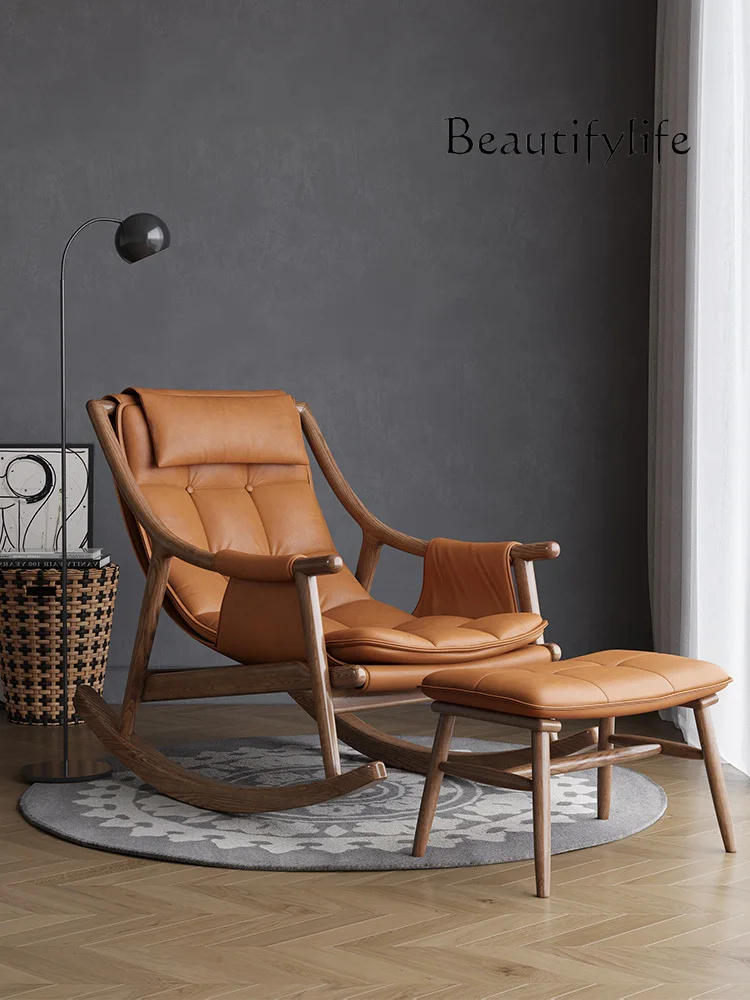 

Nordic Solid Wood Living Room Recliner Balcony Lazy Rocking Chair