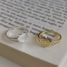 

Pure Silver 925 Heart Shaped Accessories Smile Open Ring For Girl Gold Cute Casual Valentine's Day Gift Women Jewelry Fashion