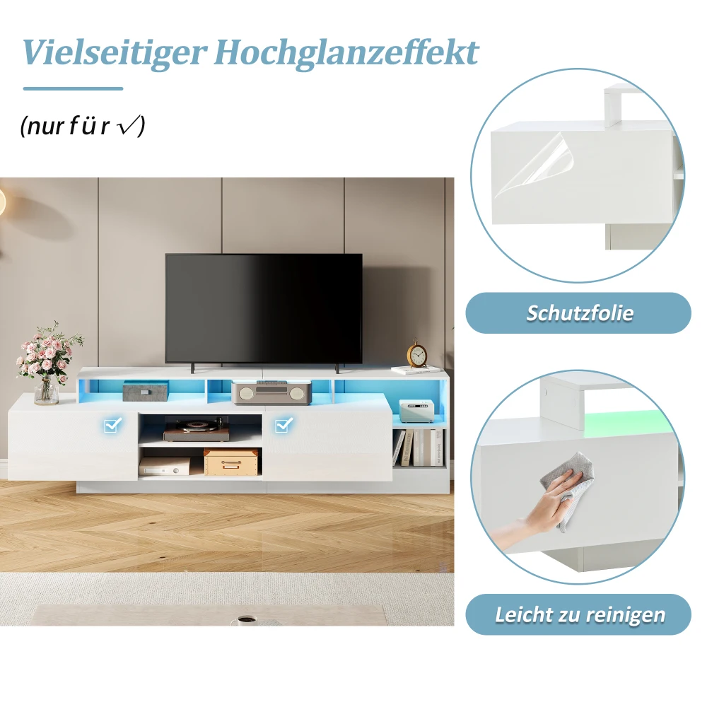 190 x 40 x 48,5 cm moderner TV-Schrank für TV-Geräte bis zu 70 Zoll, offener Stauraum mit LED-Anzeigen, Lowboard mit Hochglanz – Detail 13