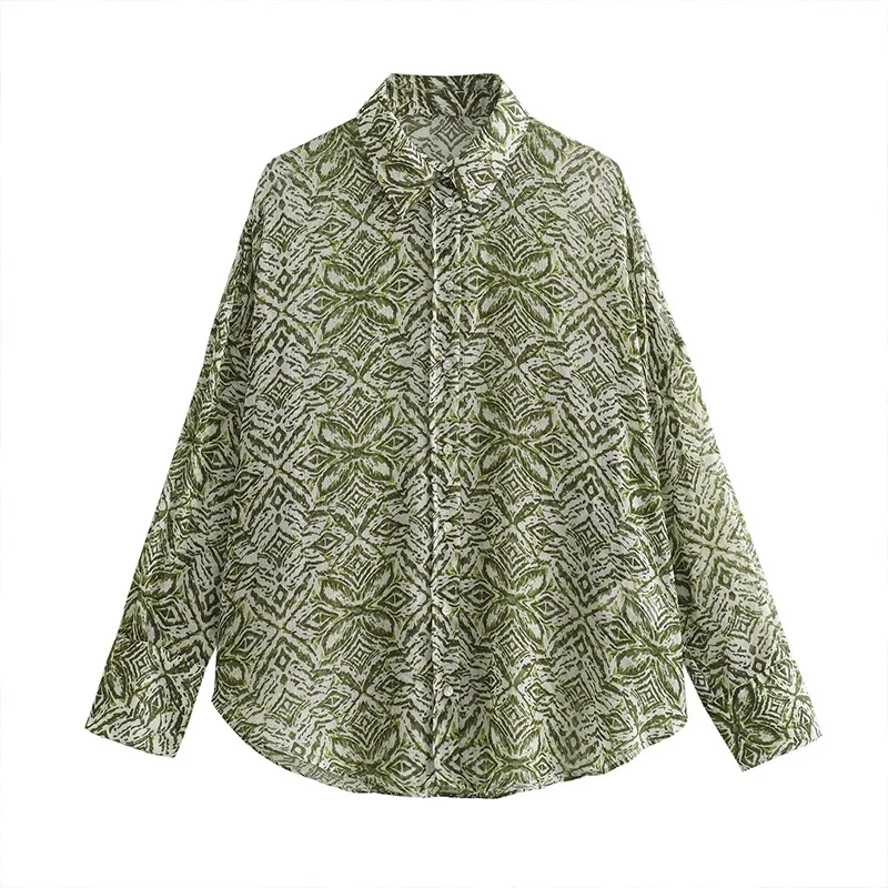 

Летняя женская однобортная рубашка с принтом, топ, новинка 2024, свободная рубашка с длинным рукавом, Топ