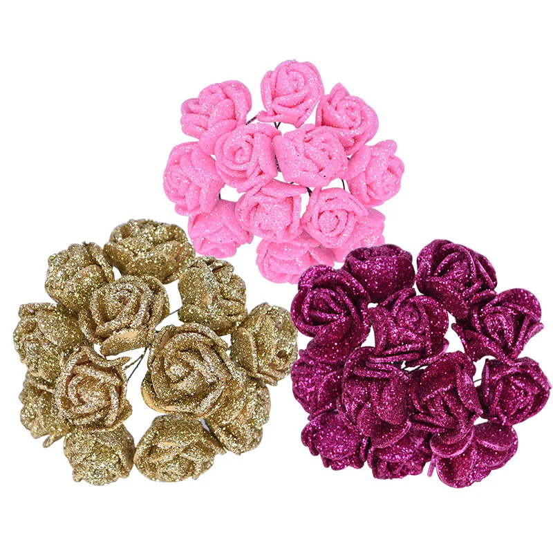 72 Stück 2 cm glitzernde künstliche Schaumrosen-Blumenstrauß, Hochzeitsblumendekoration, Scrapbooking, künstliche Blumen, Kranz, DIY-Handwerksgeschenke – Detail 3