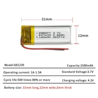 601230 Polymer 3.7V Lithium Battery 180mAh Li-polymer Batteries for Tws Bluetooth Headset Handheld Fan Recorder Pen Walkman MP3 - Image 3