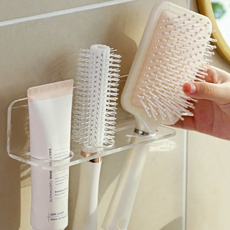 Wall-Mounted Comb Storage Rack Bathroom Hair Brushes Holder Household Organizer Multi Purpose Transparent Acrylic Comb Shelves 2