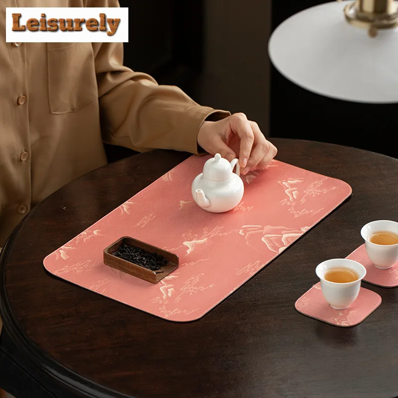 Chinese Distant Hill Rectangular Tea Table Mats Boutique Drink Coaster Household Dinner Table Cloth Mat Drinkware Decoration