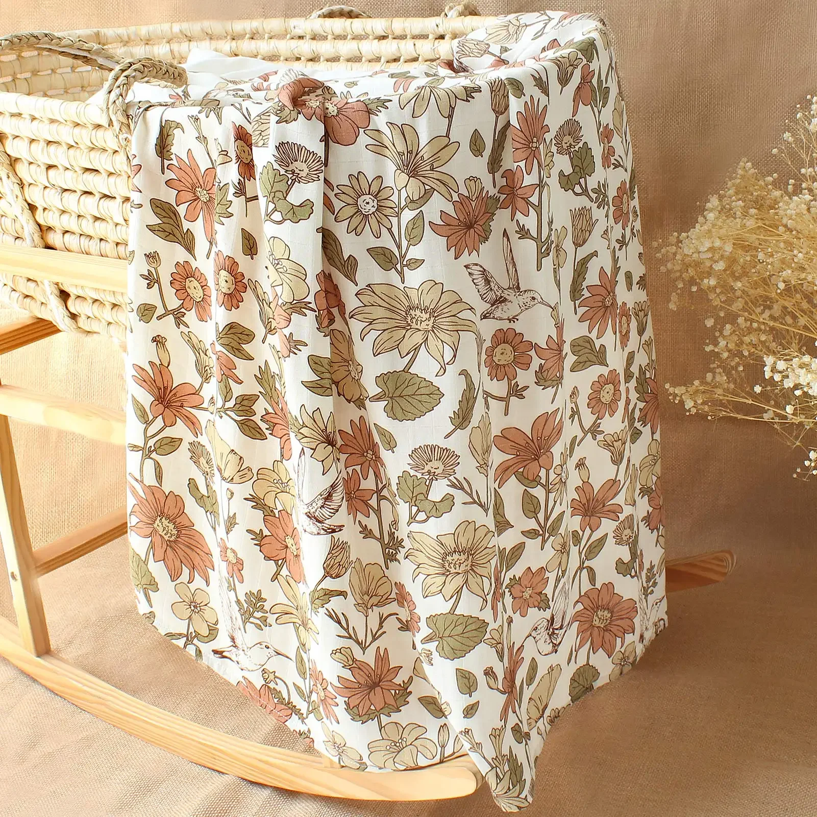 70% Bamboo+30% Cotton Muslin Swaddles Baby Blankets Newborn Bedding Blanket Feeding Cover Flower Baby Blanket Diaper 5