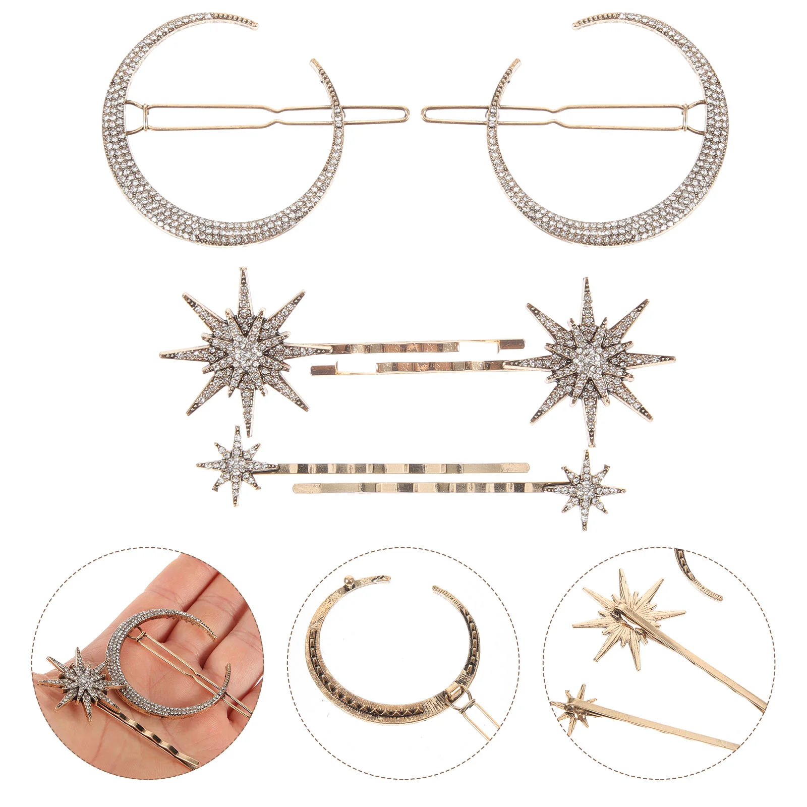 

Stars and Moon Hair Clips, 6pcs Rhinestone Snowflake Moon Star Hair Vintage Bridal Hair Barrettes for