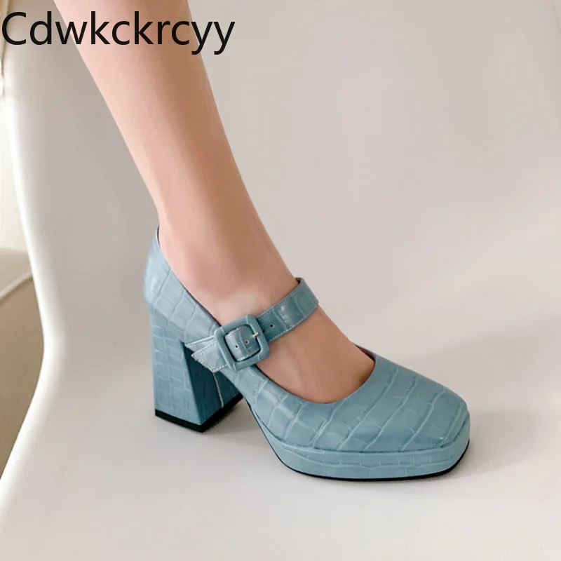 

Spring and autumn New style Round head high-heeled Women's Shoes Shallow mouth Buckle Thick heel Mary Jane Women Shoes size34-43