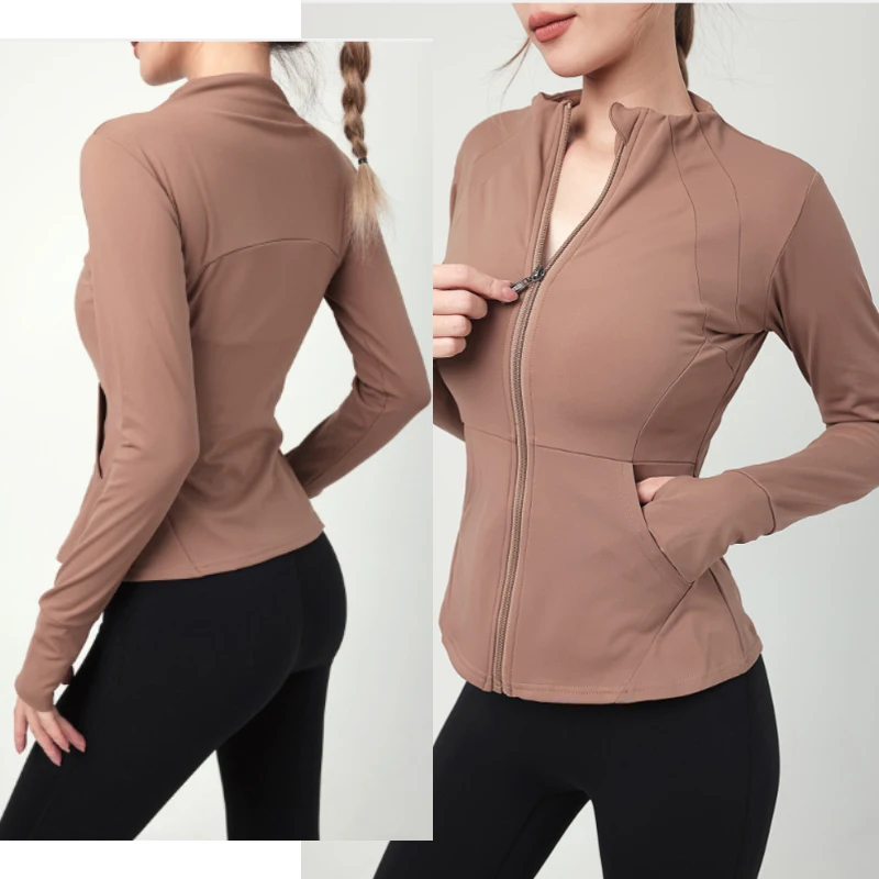 Sports Jacket Pockets Full Zip Up Long Sleeve Top 4018
