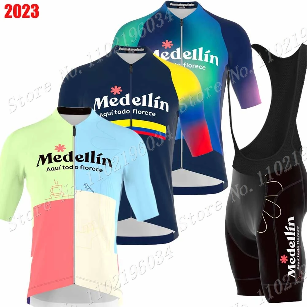 TeamMedellnCyclingJersey2023ShortSleeveSetSummerMensColombia