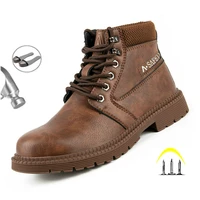 Mens Work Boots 2025 Fashion Outdoor Leather Steel Toe Indestructible Shoes Men Anti Slip Puncture Proof Safety Shoes Boot Man