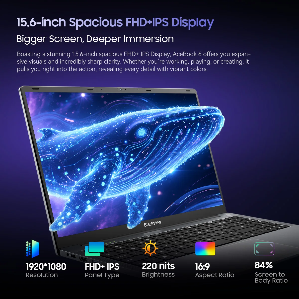 Blackview AceBook 6 Laptop Intel Twin Lake N150 CPU 15.6'' FHD+ IPS Screen 16GB DDR4 512GB SSD 36Wh Battery Windows 11 Notebook - immagine 3
