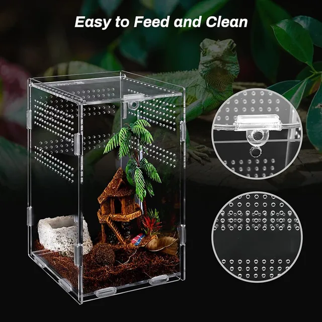Acrylic Transparent Reptile Terrarium Habitat Breeding Box Reptiles Cage Nano Arboreal Tarantula Enclosure Dearded Dragon Supply 2