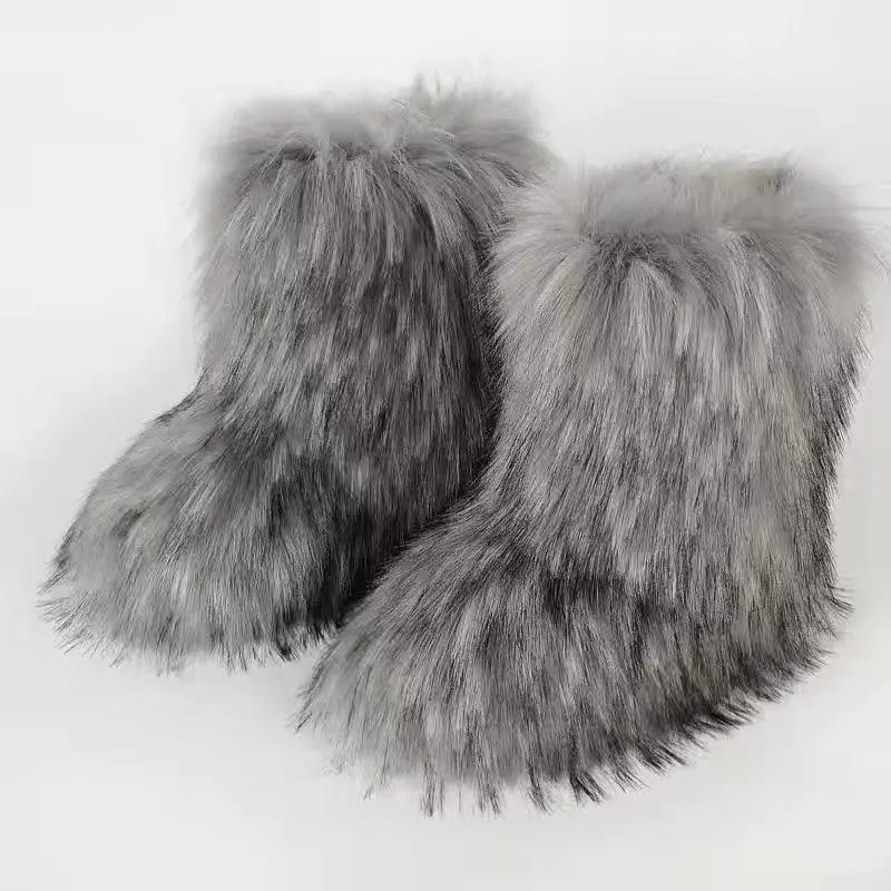 fur boots Women's fox fur plush boots, plush warm snow boots, luxury shoes, girls' plush boots, fashionable winter shoes