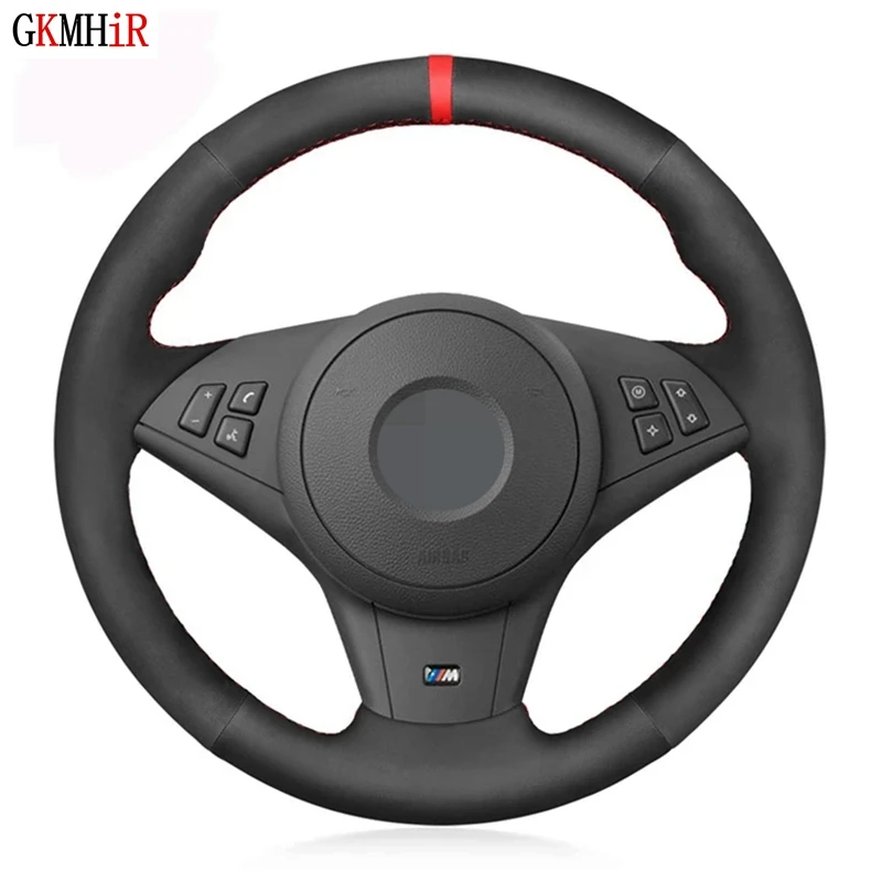 Car Steering Wheel Cover Anti-Slip Black Genuine Leather Suede For BMW M5 E60 E61 (Touring) M6 E63 E64 2005 2006 2007-2010 |