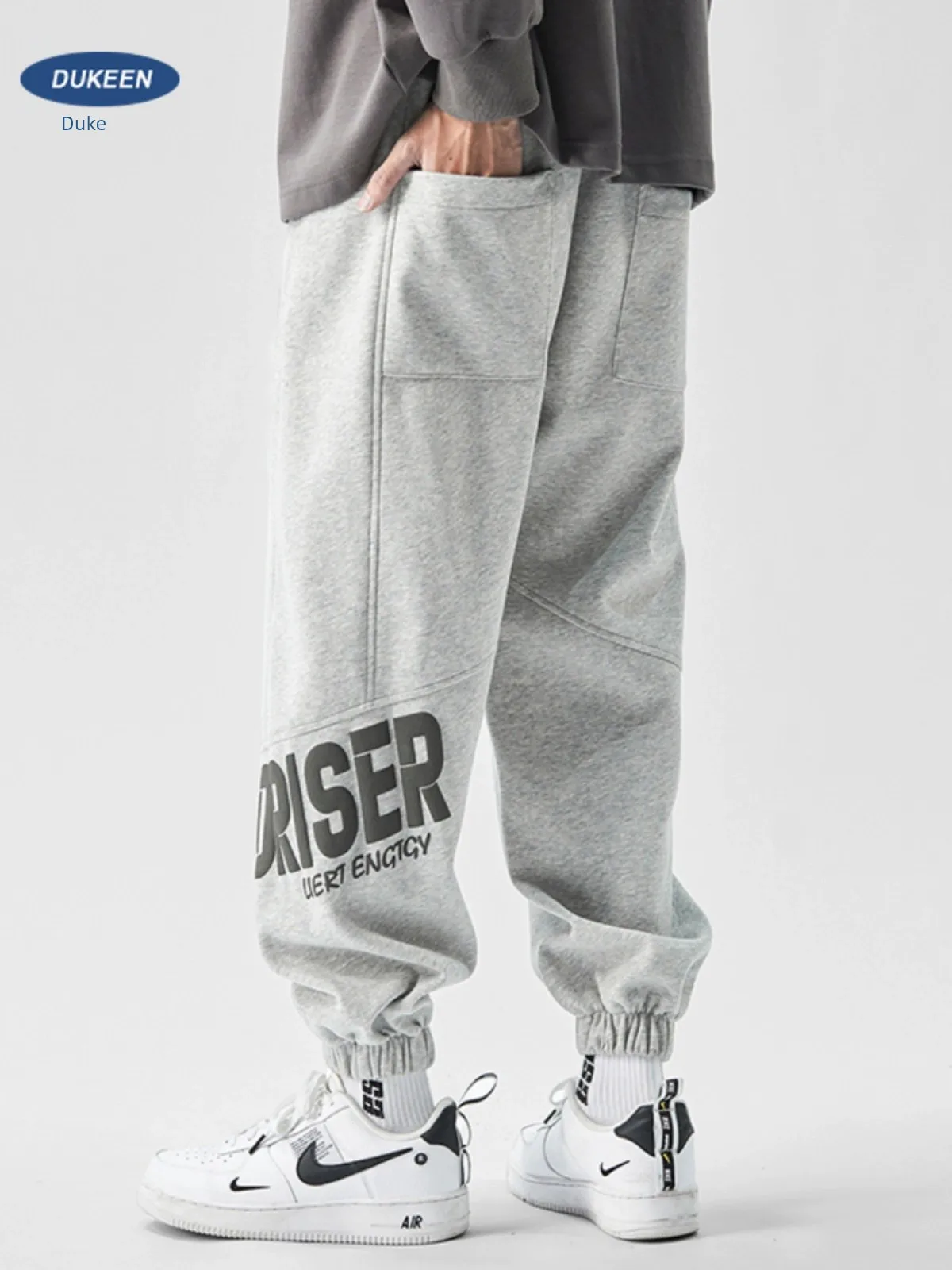 

EN American Style Loose Ankle Hoodie For Men Spring And Autumn High Street Letter Printed Gray Workwear Casual Pants