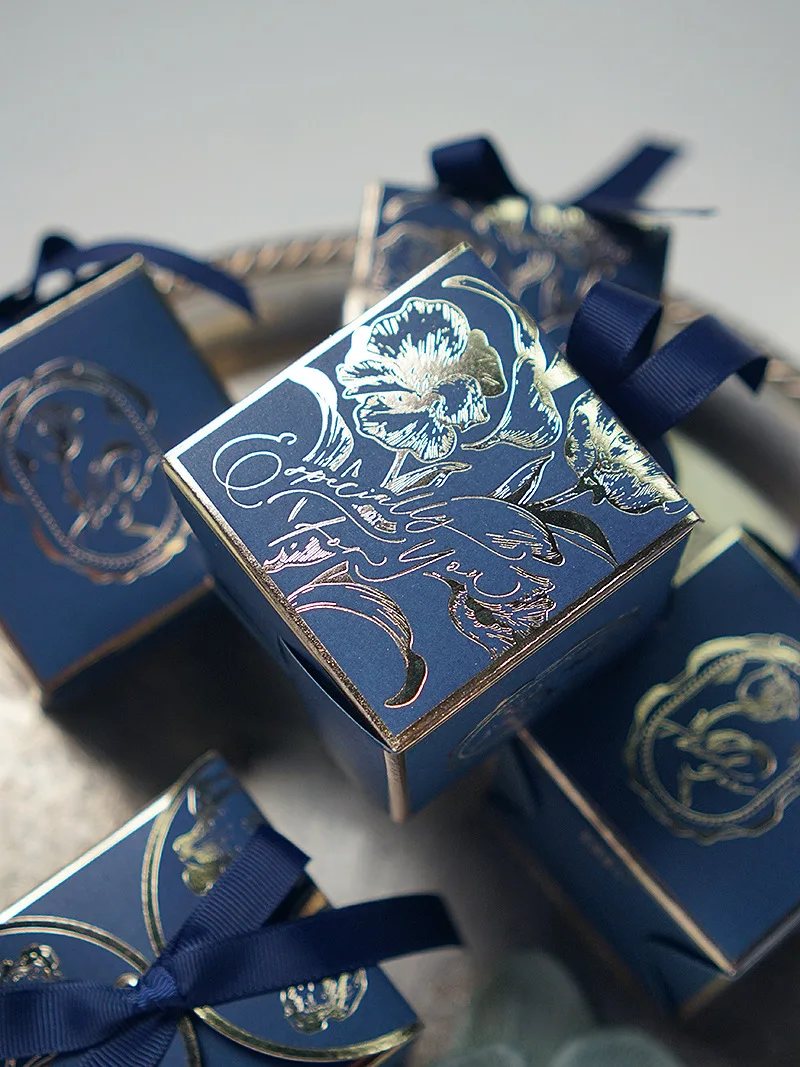 Exquisite Square Gold Gift Boxes – Printed Tulip Candy Packaging with Ribbon, Perfect f... - SKU PGB12153 - UGI Packaging