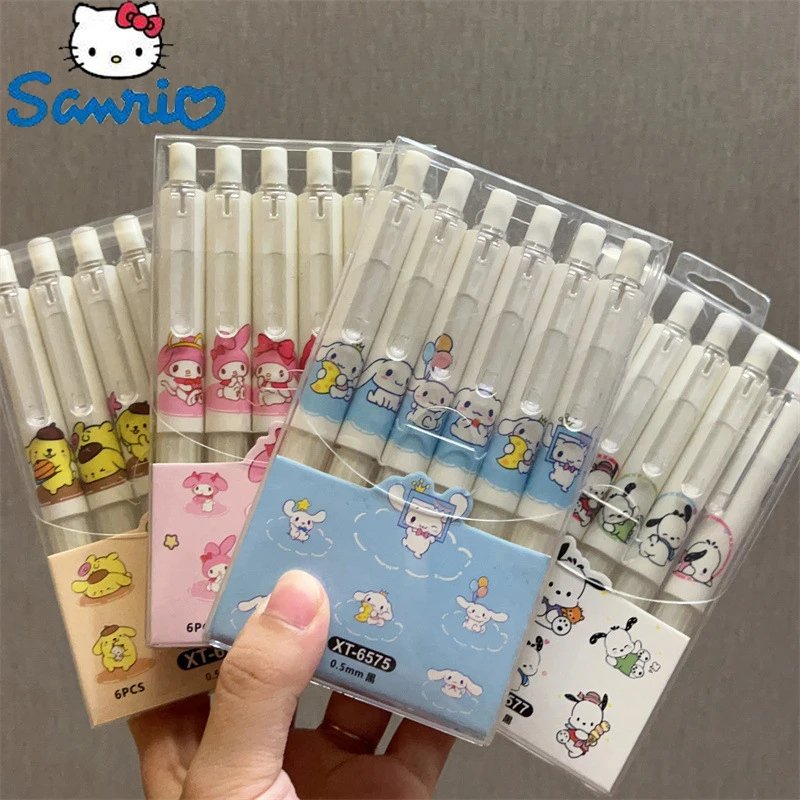 

Kawaii Sanrio 24pcs Gel Pen Hello Kitty Melody Pom Pom Purin Students Stationery Press Pens 0.5 Black School Office Exam Supply