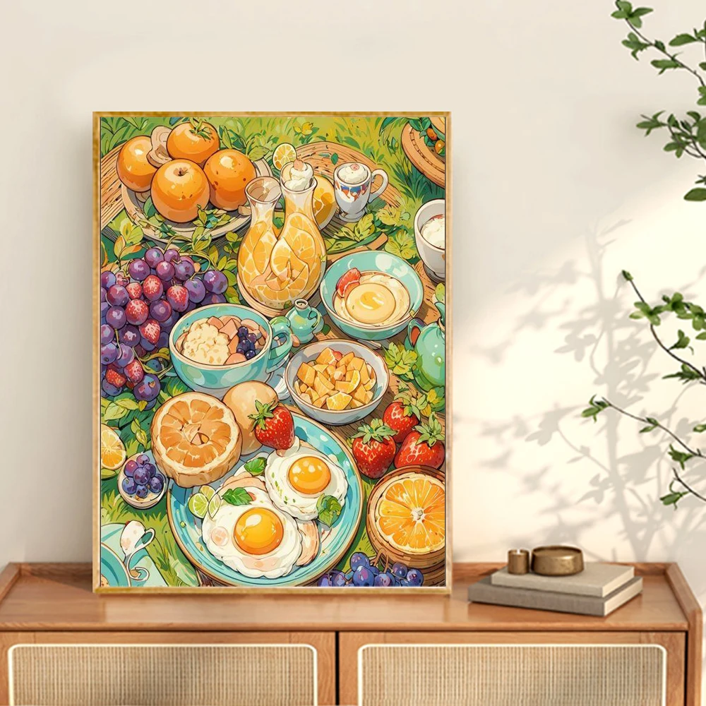 Desenhos animados Comida Piquenique Pintura Diamante, 5D DIY Bordado Cross Stitch Kits, Mosaico Quadrado Completo De Diamante, Presente De Decoração De Casa, 2024