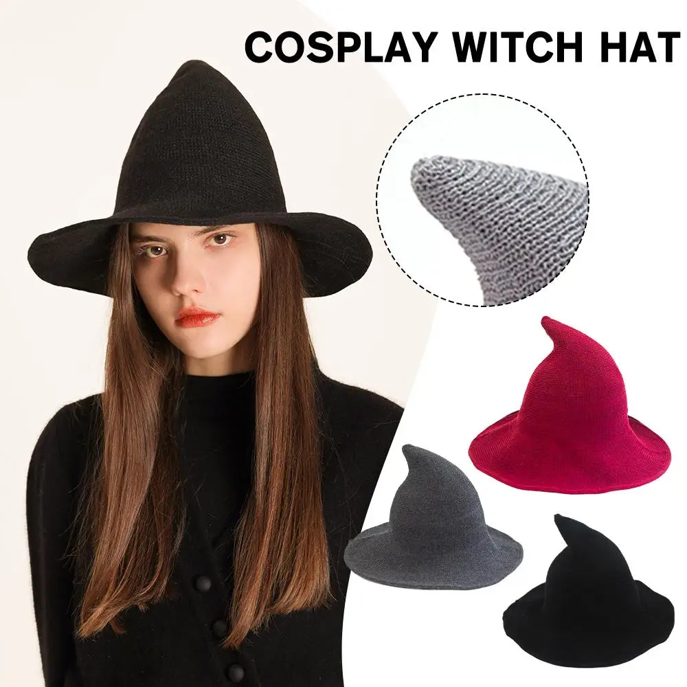 

New Modern Cosplay Witch Hat Halloween Women Lady Fashionable Hat Masquerade Halloween Party Hat Festival Woolen Accessorie L4D4