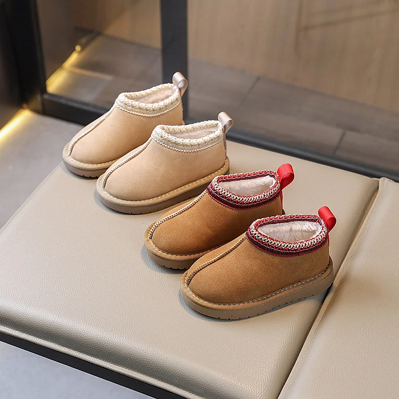 2025 Winter Kids Suede Snow Boots Toddler Fur Slippers Baby Shoes Ultra Girls Boy Low-top Warm Boot 2