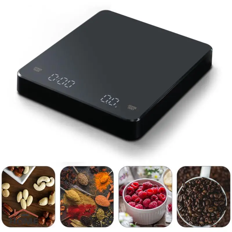 

Kitchen Scales Rechargeable Stainless Steel Electronic Scales Automatic Timer Rechargeable LED Screen Espresso Scale