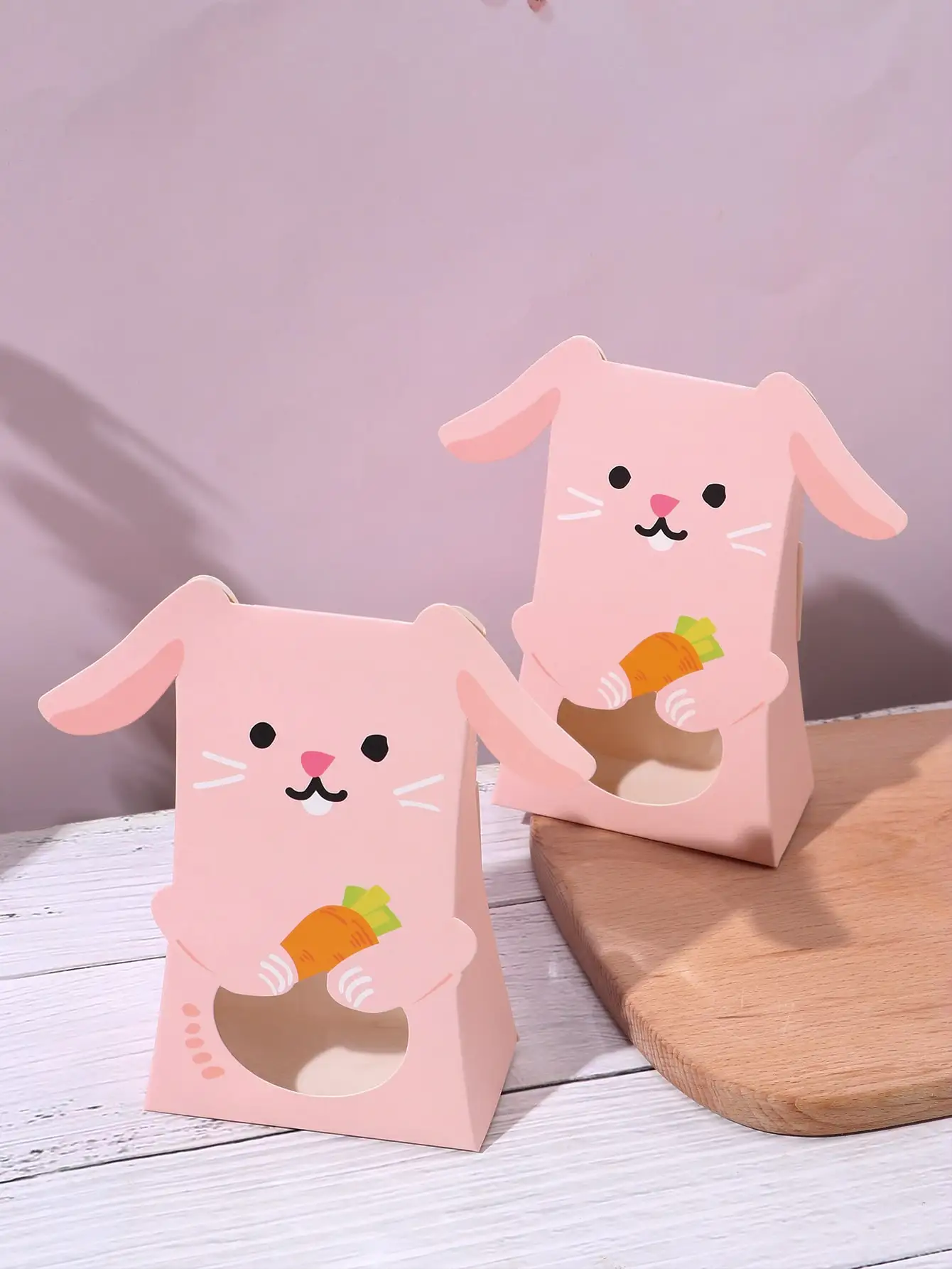 5PCS Easter Baking Packaging Nougat Packaging Box Candy Pink Bunny Pink bread box with window independent paper cup