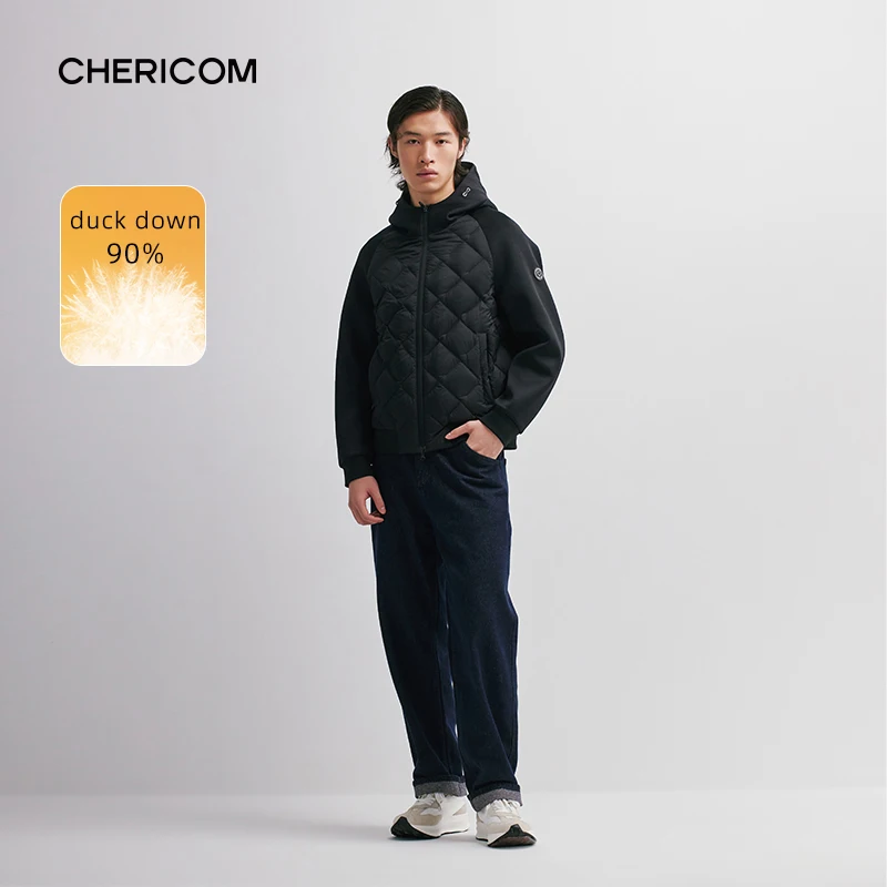 Chericom Men's Winter Down Jacket Hooded Short Duck Down Warm Overcoat Casual Commuter Lightweight Padded Jackets 299532