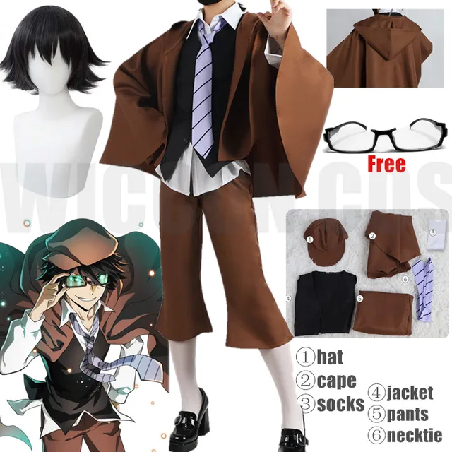 Anime Bungo Stray Dogs Edogawa Rampo Cosplay Costumes Halloween Costumes Wig Unisex Detective Uniform Suit Full Party Clothing